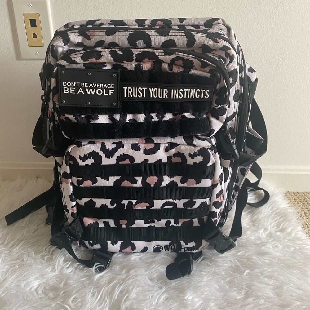 Leopard Print Tactical Backpack with Patch Accents
